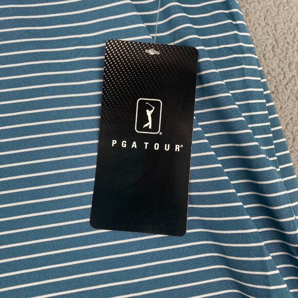 PGA TOUR Striped Polo Shirt Men’s Size Small Real Teal,Golf,Sun Protection - Picture 11 of 12